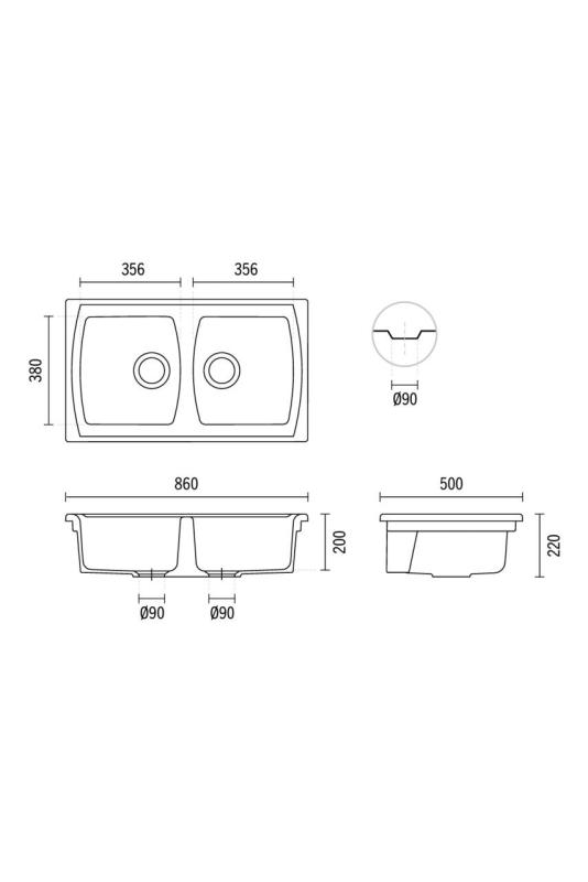 Ausmann Ceramic Crest Doppelte Keramik Weiß Spüle 860 x 500 mm 1208971133
