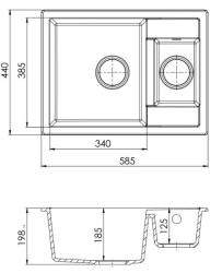 GraniteMy Smart extra flache 1,5 Granit-Aufbau weißes Spülbecken 58x44cm mit Gun-Metal-Stecker1208971225