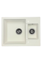 GraniteMy Smart extra flache 1,5 Granit-Aufbau weißes Spülbecken 58x44cm mit Gun-Metal-Stecker1208971225