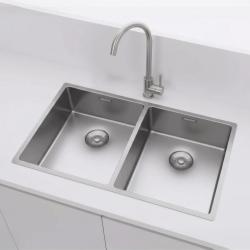 Pure.Sink Prestige Doppelte Edelstahl Spüle 70x40 cm 10mm Radius Unterbau, Flachbau und Aufbau PPG343440-02