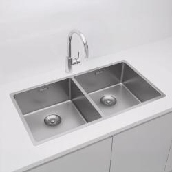 Pure.Sink Prestige Doppelte Edelstahlspüle 82x40 cm 10mm Radius Unterbau, Flachbau und Aufbau PPG404040-02