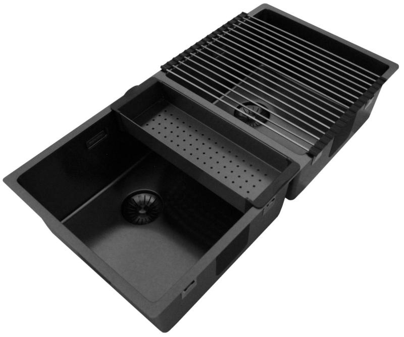 Pure.Sink Prestige Doppelte Gun Metal Spüle 82x40 cm 10mm Radius Unterbau, Flachbau und Aufbau PPG404040-61