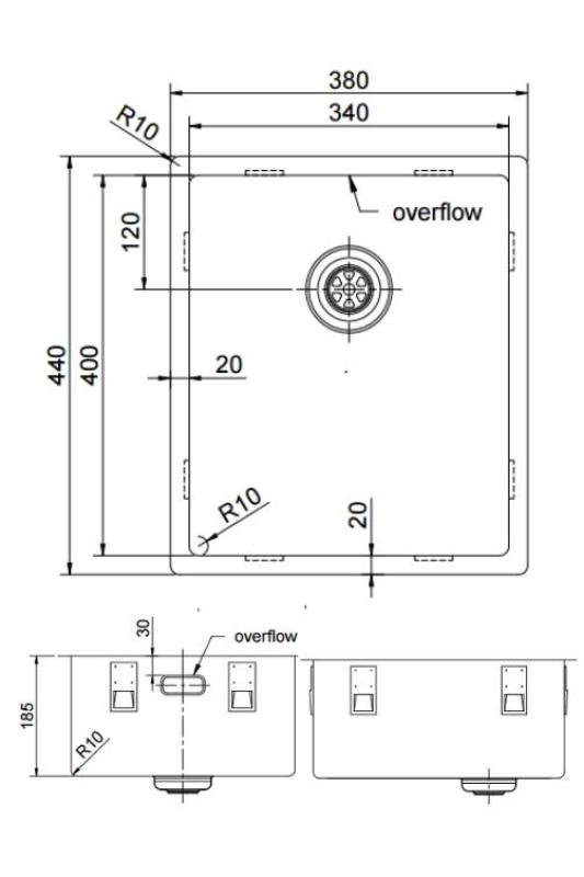 Pure.Sink Exclusivo Gun Metal Spüle 34x40 cm 10mm Radius Unterbau, Flächenbündig und Aufbau PEX3440-61