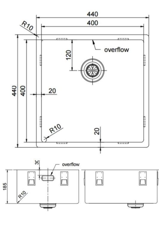 Pure.Sink Exclusivo Goldene Spüle 40x40 cm 10mm Radius Unterbau, Flächenbündig und Aufbau PEX4040-60