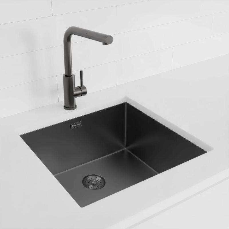 Pure.Sink Exclusivo Gun Metal Spüle 45x40 cm 10mm Radius Unterbau, Flächenbündige und Aufbau PEX4540-61