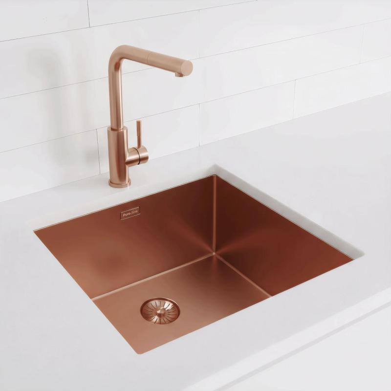 Pure.Sink Exclusivo Kupfer Spülbecken 45x40 cm 10mm Radius Unterbau, Flächenbündiger Einbau und Aufbau PEX4540-62