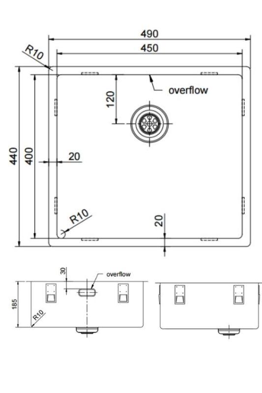 Pure.Sink Exclusivo Kupfer Spülbecken 45x40 cm 10mm Radius Unterbau, Flächenbündiger Einbau und Aufbau PEX4540-62