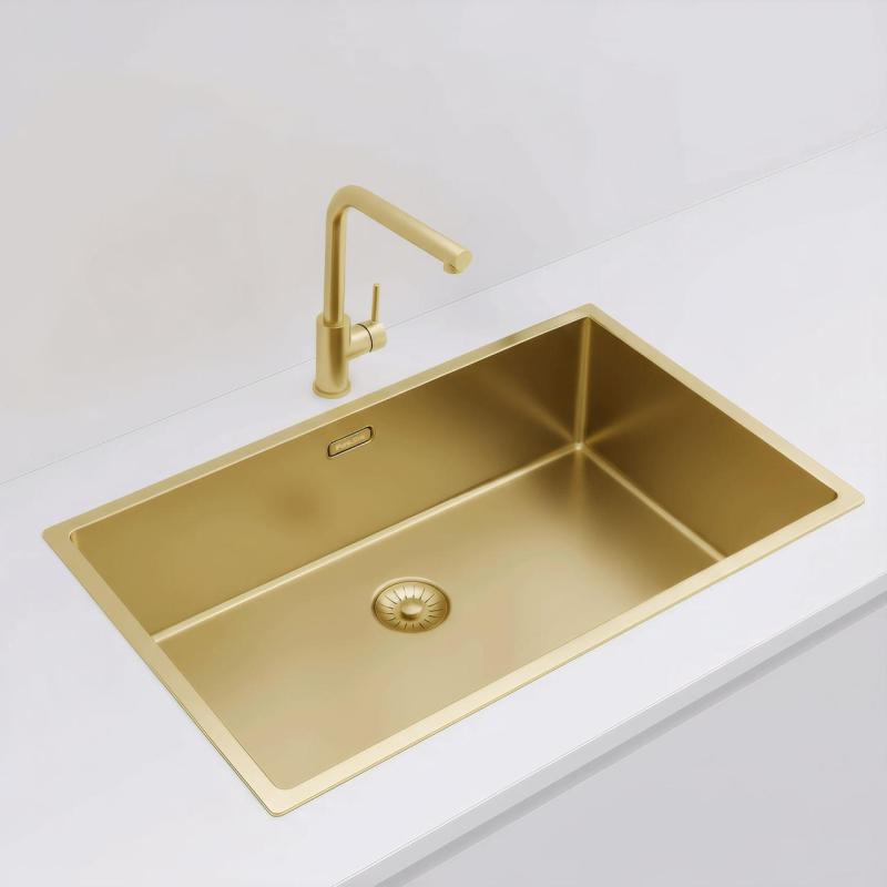 Pure.Sink Exclusivo großer goldener Spülbecken 70x40 cm 10mm Radius Unterbau, flächenbündiger Einbau und Aufbau PEX7040-60