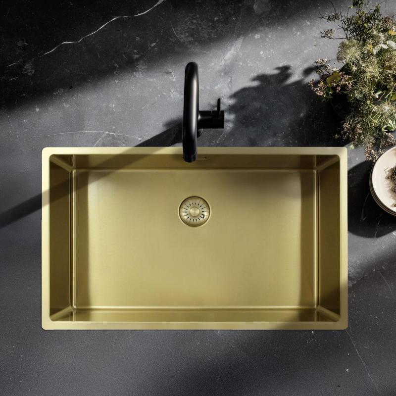 Pure.Sink Exclusivo großer goldener Spülbecken 70x40 cm 10mm Radius Unterbau, flächenbündiger Einbau und Aufbau PEX7040-60