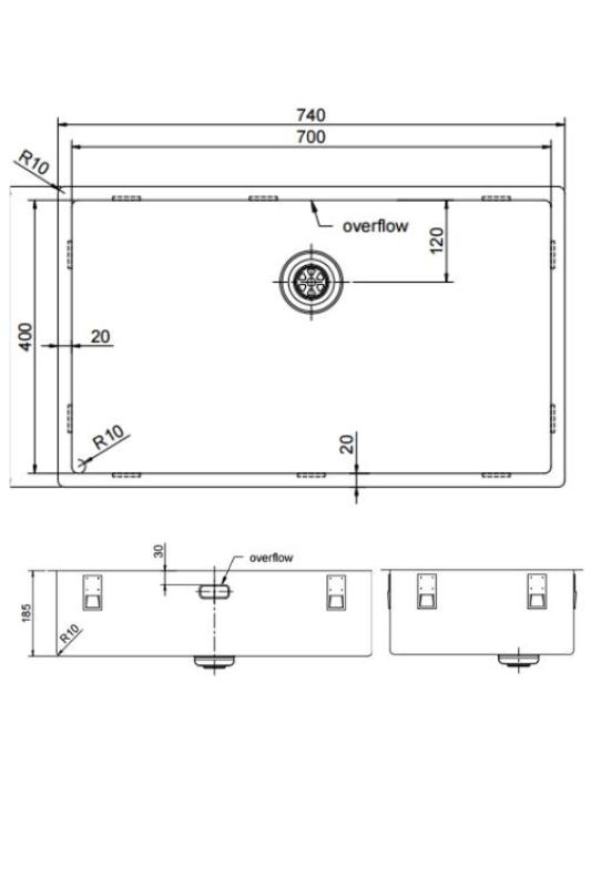 Pure.Sink Exclusivo großer goldener Spülbecken 70x40 cm 10mm Radius Unterbau, flächenbündiger Einbau und Aufbau PEX7040-60