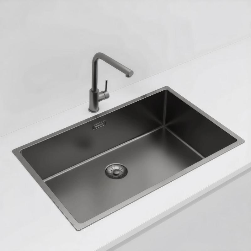 Pure.Sink Exclusivo großer Gun-Metal-Spülbecken 70x40 cm 10mm Radius Unterbau, Flach Einbau und Aufbau PEX7040-61