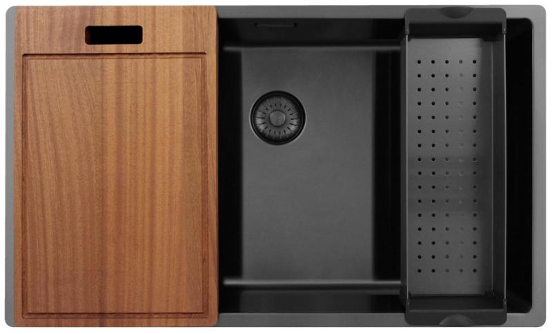 Pure.Sink Exclusivo großer Gun-Metal-Spülbecken 70x40 cm 10mm Radius Unterbau, Flach Einbau und Aufbau PEX7040-61