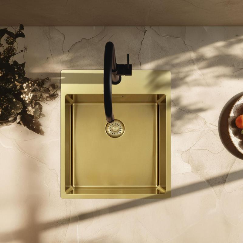 Pure.Sink Exclusivo Goldene Spüle 44x52 cm Tapwing mit Hahnlochbank 10mm Radius PEX4040T-60