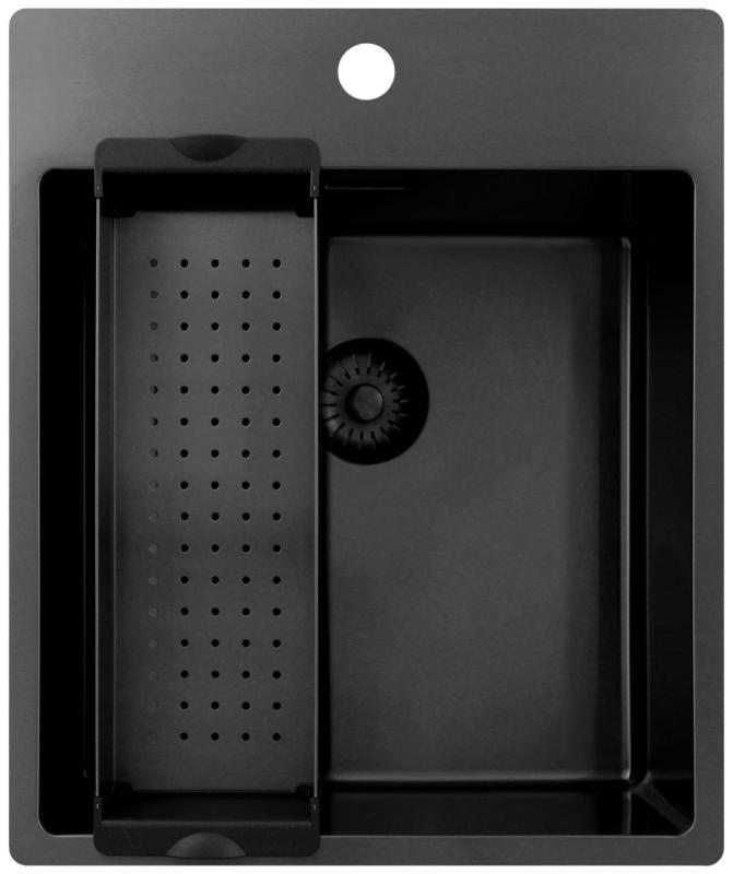 Pure.Sink Exclusivo Gun Metal Spülbecken 44x52 cm Tapwing mit Lochbank 10mm Radius PEX4040T-61