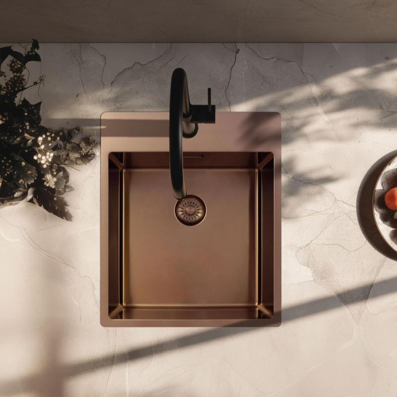 Pure.Sink Exclusivo Kupferspüle 44x52 cm Tapwing mit Lochbank 10mm Radius PEX4040T-62