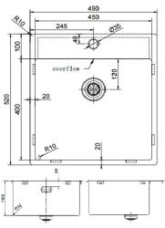 Pure.Sink Exclusivo Edelstahl Spüle 49x52 cm Tapwing mit Lochbank für Wasserhahn 10mm Radius PEX4540T-02