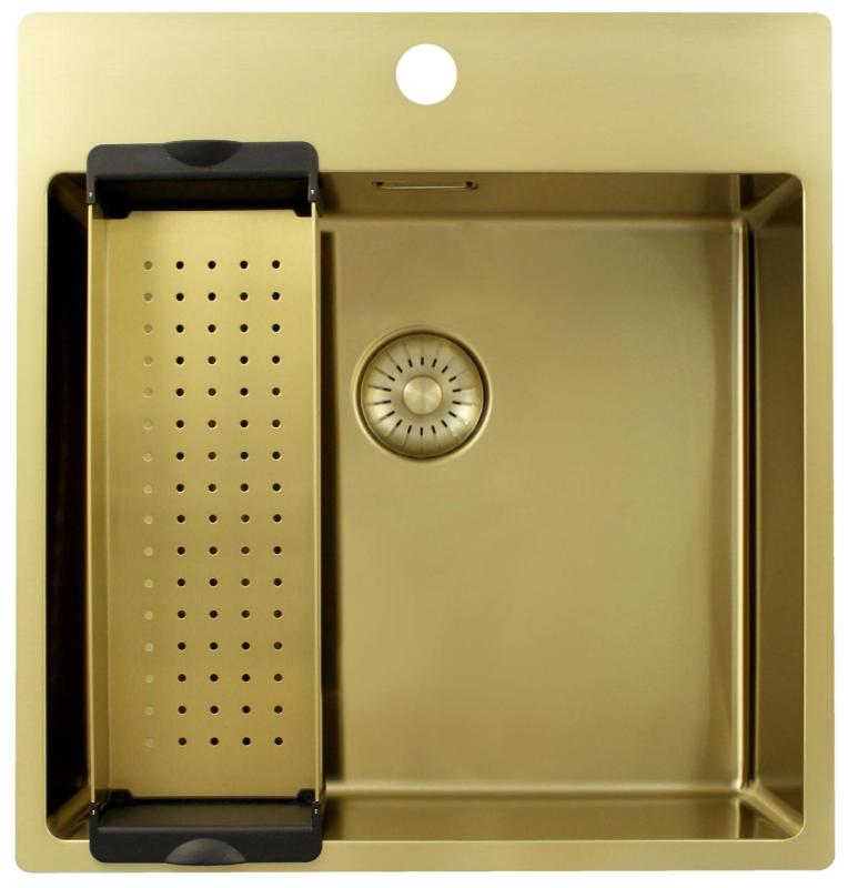 Pure.Sink Exclusivo Goldene Spülbecken 49x52 cm Tapwing mit Lochbank für den Wasserhahn 10mm Radius PEX4540T-60