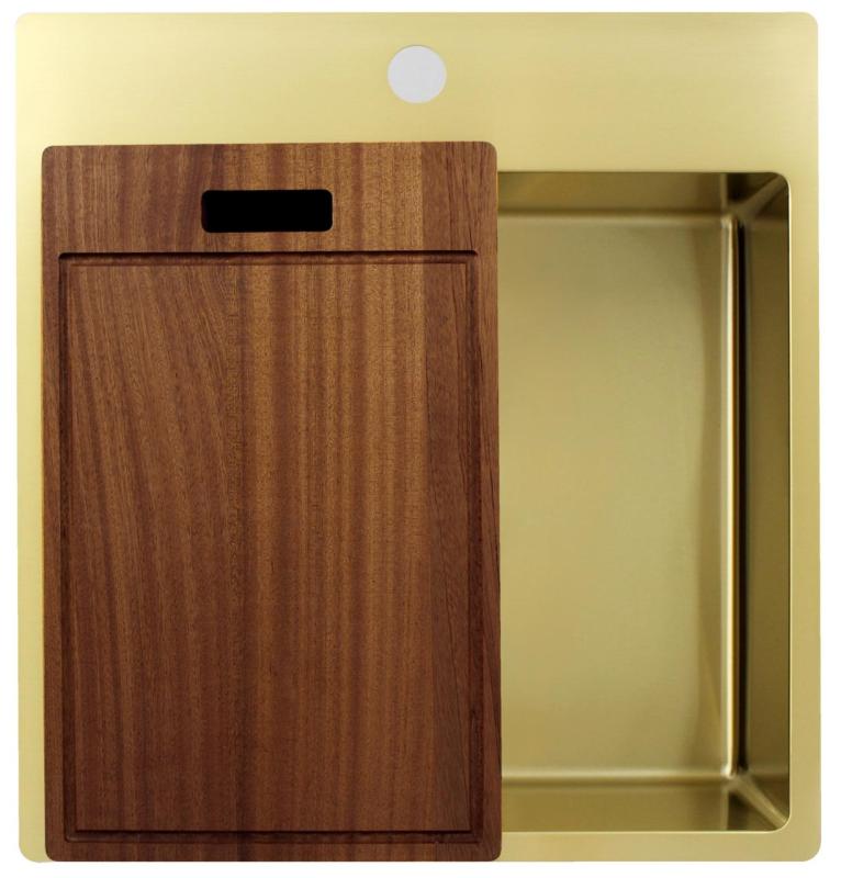 Pure.Sink Exclusivo Goldene Spülbecken 49x52 cm Tapwing mit Lochbank für den Wasserhahn 10mm Radius PEX4540T-60