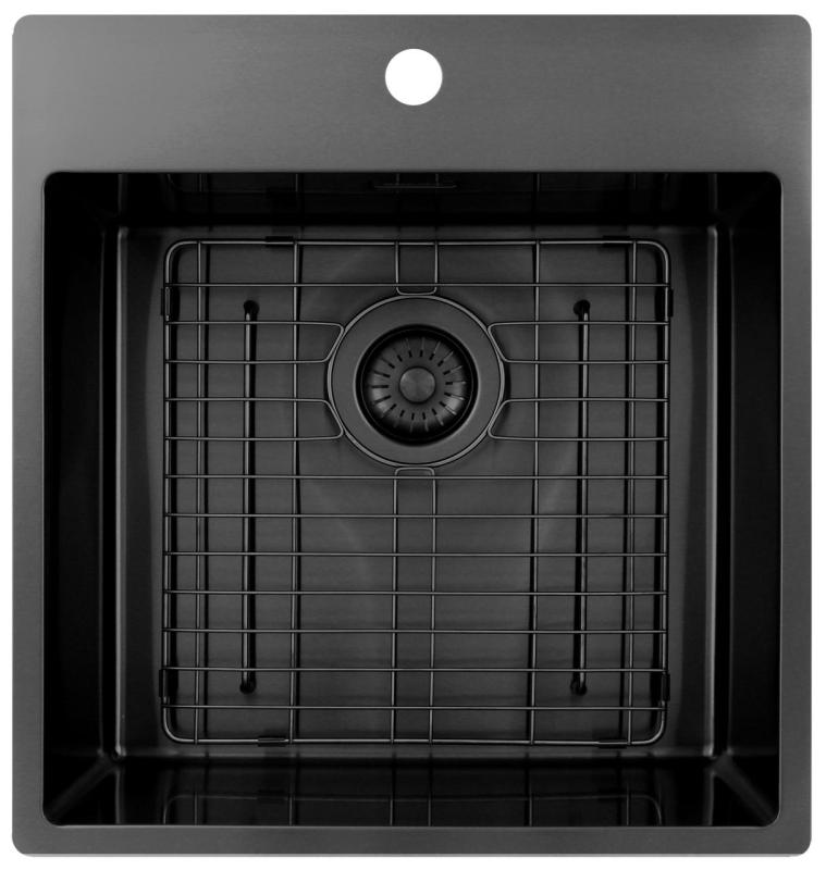 Pure.Sink Exclusivo Gun Metal Spüle 49x52 cm Tapwing mit Lochbank für Wasserhahn 10mm Radius PEX4540T-61