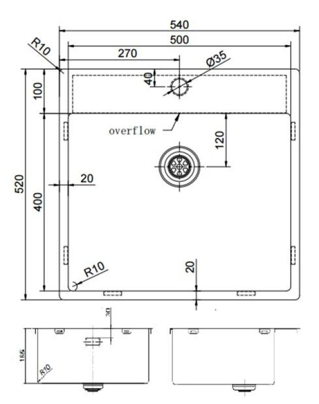 Pure.Sink Exclusivo Goldene Spülbecken 54x52 cm Tapwing mit Kranlochbank 10mm Radius PEX5040T-60