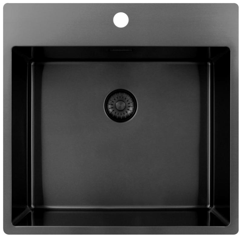 Pure.Sink Exclusivo Gun Metal Spüle 54x52 cm Tapwing mit Lochbank für Wasserhahn 10mm Radius PEX5040T-61