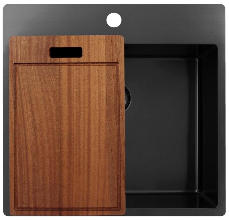 Pure.Sink Exclusivo Gun Metal Spüle 54x52 cm Tapwing mit Lochbank für Wasserhahn 10mm Radius PEX5040T-61