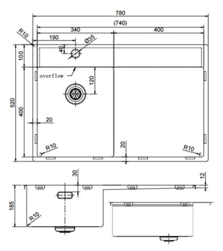 Pure.Sink Exclusivo RVS kleines Spülbecken mit Abtropffläche 78x52 cm Tapwing links PEX3478LT-02