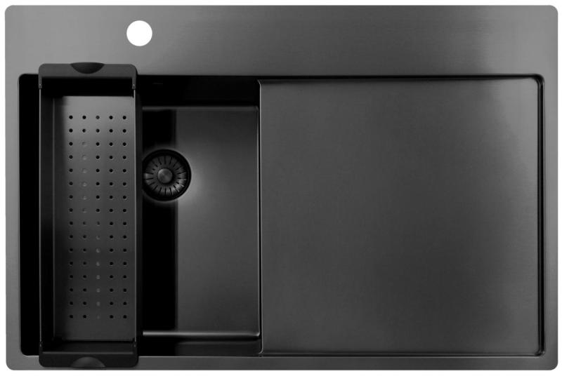 Pure.Sink Exclusivo Gun Metal kleines Spülbecken mit Abtropffläche 78x52 cm Tapwing links PEX3478LT-61