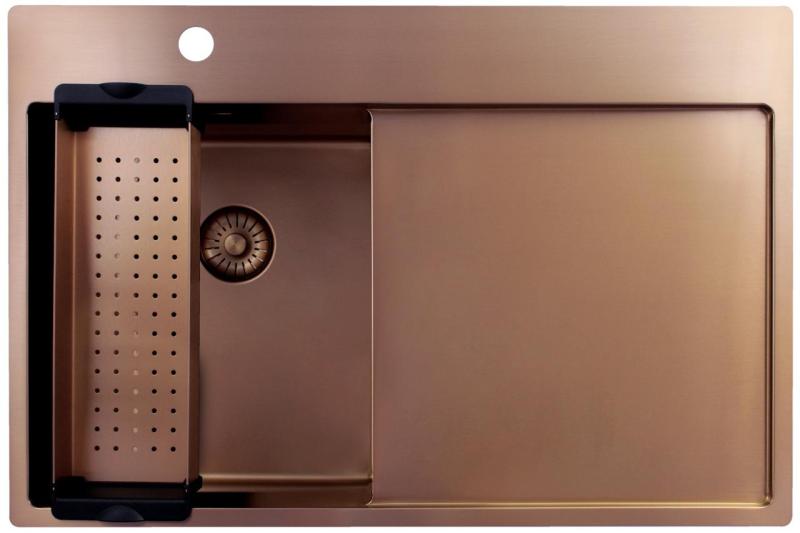 Pure.Sink Exclusivo Kupfer kleine Spüle mit Abtropffläche 78x52 cm Tapwing links PEX3478LT-62