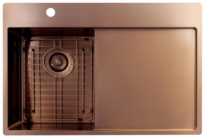 Pure.Sink Exclusivo Kupfer kleine Spüle mit Abtropffläche 78x52 cm Tapwing links PEX3478LT-62