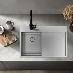 Pure.Sink Exclusivo RVS kleine Spüle mit Abtropffläche 78x52 cm Tapwing rechts PEX3478RT-02