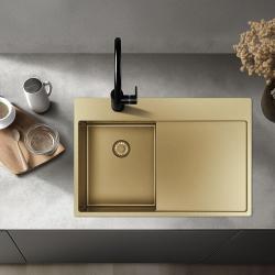 Pure.Sink Exclusivo Goldene kleine Spüle mit Abtropffläche 78x52 cm Tapwing rechts PEX3478RT-60
