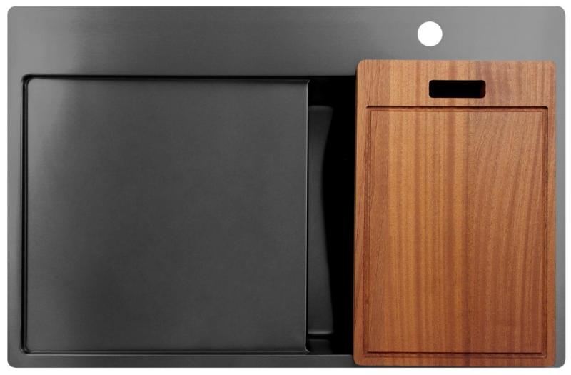 Pure.Sink Exclusivo Gun Metal kleines Spülbecken mit Abtropffläche 78x52 cm Tapwing rechts PEX3478RT-61