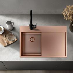 Pure.Sink Exklusiv Kupfer kleines Spülbecken mit Abtropffläche 78x52 cm Tapwing rechts PEX3478RT-62