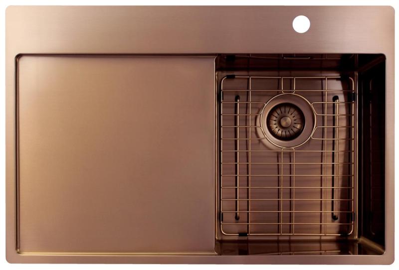 Pure.Sink Exclusivo Kupfer kleines Spülbecken mit Abtropffläche 78x52 cm Tapwing rechts PEX3478RT-62