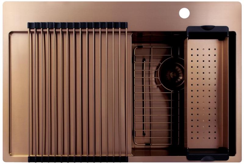 Pure.Sink Exclusivo Kupfer kleines Spülbecken mit Abtropffläche 78x52 cm Tapwing rechts PEX3478RT-62