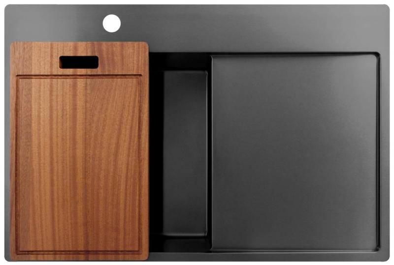 Pure.Sink Exclusivo Gun Metal Spüle mit Abtropffläche 78x52 cm Tapwing links PEX4078LT-61