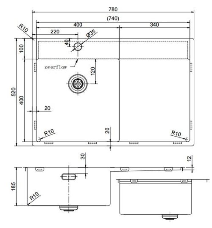 Pure.Sink Exclusivo Kupfer Spülbecken mit Abtropffläche 78x52 cm Tapwing links PEX4078LT-62