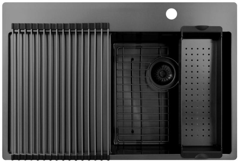 Pure.Sink Exclusivo Gun Metal Spülbecken mit Abtropffläche 78x52 cm Tapwing rechts PEX4078RT-61