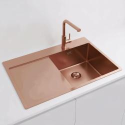 Pure.Sink Exclusivo Kupfer Spülbecken mit Abtropffläche 78x52 cm Tapwing rechts PEX4078RT-62