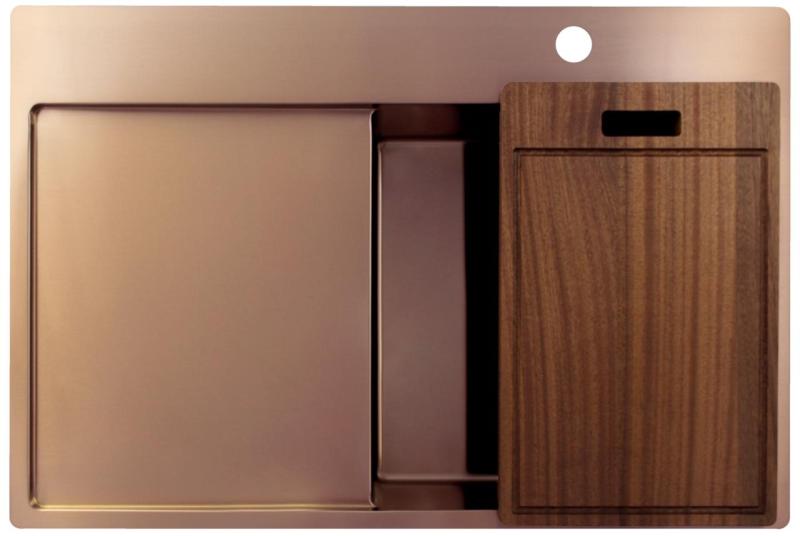 Pure.Sink Exclusivo Kupfer Spülbecken mit Abtropffläche 78x52 cm Tapwing rechts PEX4078RT-62