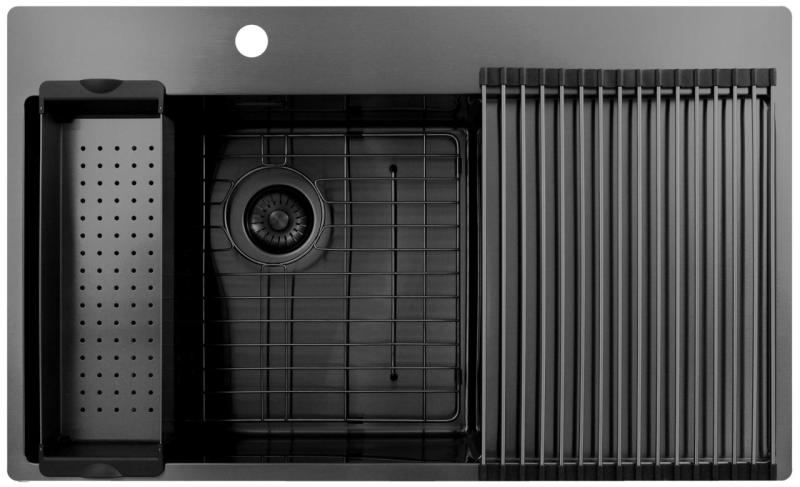 Pure.Sink Exclusivo Gun Metal Spüle mit Abtropffläche 86x52 cm Tapwing links PEX5086LT-61