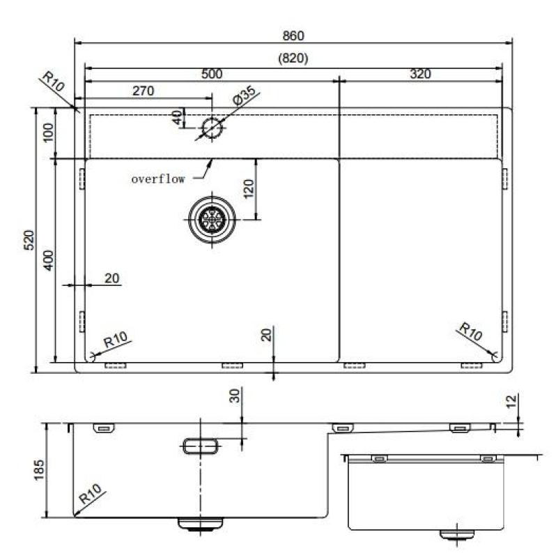 Pure.Sink Exclusivo Kupfer Spülbecken mit Abtropffläche 86x52 cm Tapwing links PEX5086LT-62