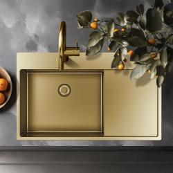 Pure.Sink Exclusivo Goldene Spülbecken mit Abtropffläche 86x52 cm Tapwing rechts PEX5086RT-60