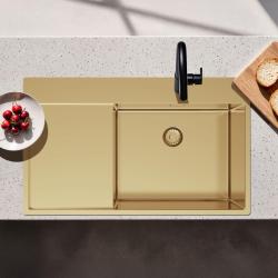 Pure.Sink Exclusivo Goldene Spülbecken mit Abtropffläche 86x52 cm Tapwing rechts PEX5086RT-60
