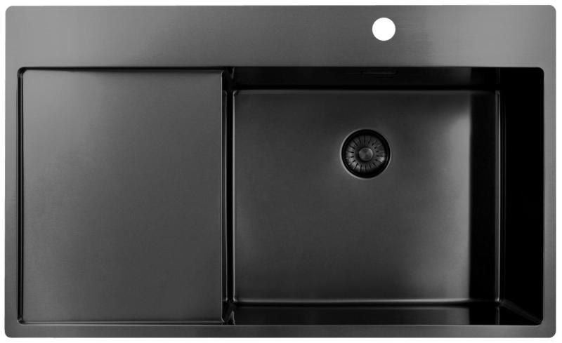 Pure.Sink Exclusivo Gun Metal Spülbecken mit Abtropffläche 86x52 cm Tapwing rechts PEX5086RT-61