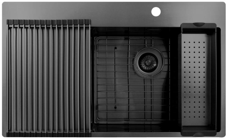 Pure.Sink Exclusivo Gun Metal Spülbecken mit Abtropffläche 86x52 cm Tapwing rechts PEX5086RT-61