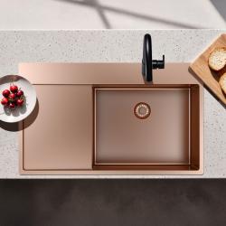 Pure.Sink Exclusivo Kupfer Spülbecken mit Abtropffläche 86x52 cm Tapwing rechts PEX5086RT-62