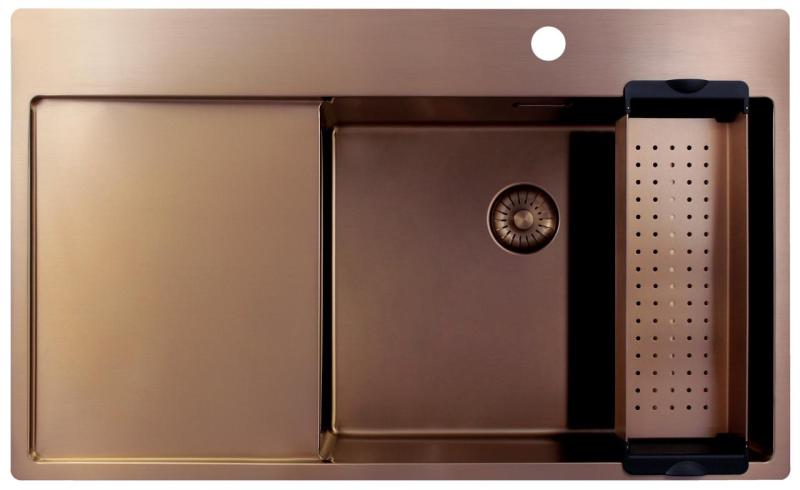 Pure.Sink Exclusivo Kupfer Spülbecken mit Abtropffläche 86x52 cm Tapwing rechts PEX5086RT-62