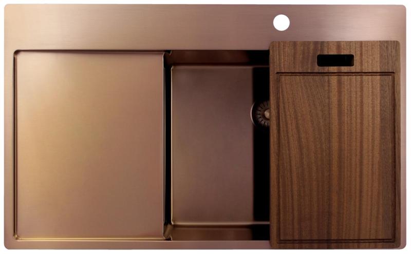 Pure.Sink Exclusivo Kupfer Spülbecken mit Abtropffläche 86x52 cm Tapwing rechts PEX5086RT-62